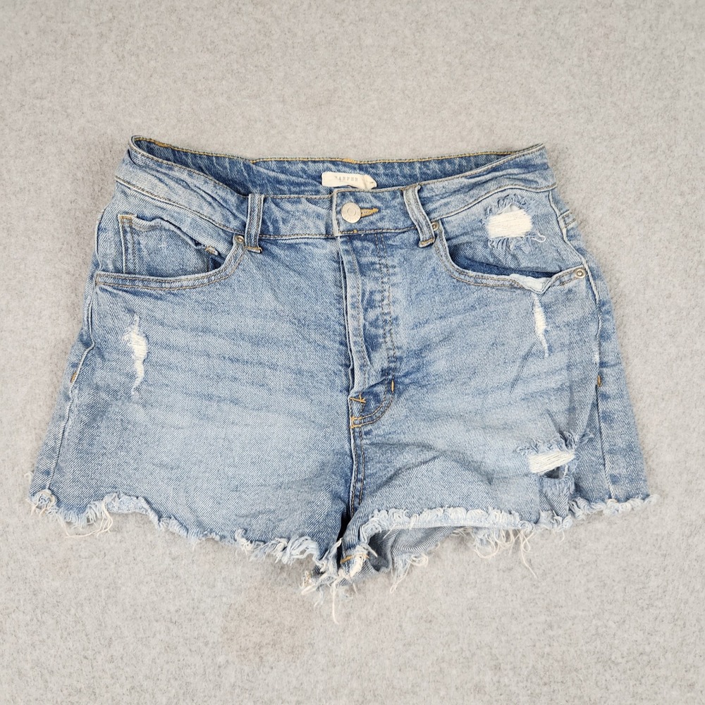 Harper Heritage Shorts Womens 27 Blue Distressed High Rise Button Fly Raw Hem